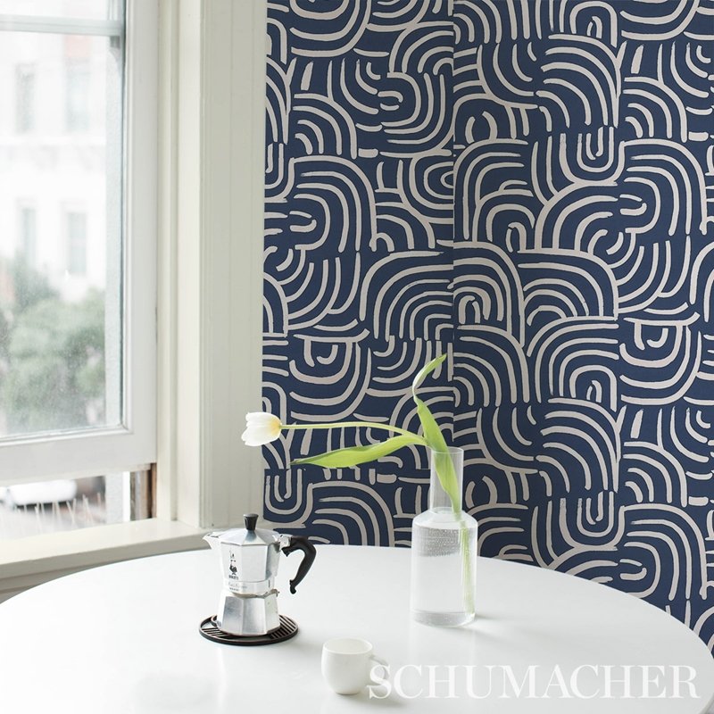 Purchase 5013691 New Beat Dark Blue Schumacher Wallcovering Wallpaper
