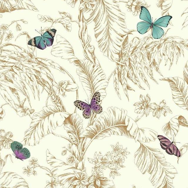 Buy AF2028 Ashford Toiles Papillon  color gold Botanical Ashford House Wallpaper