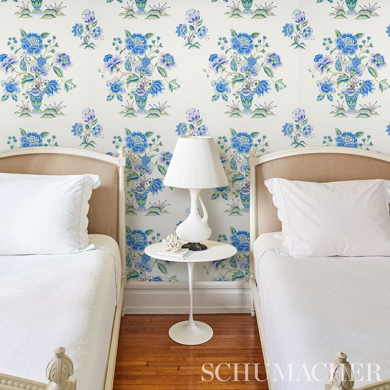 View 5013181 Ashford Cornflower and Lilac Schumacher Wallcovering Wallpaper