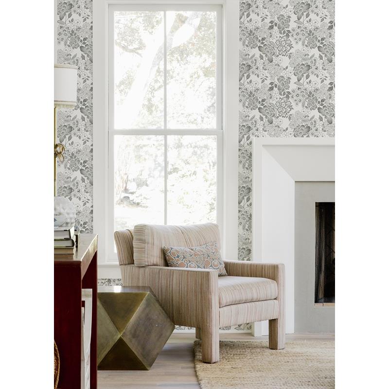 View 4081-26303 Happy Irina Grey Floral Blooms Grey A-Street Prints Wallpaper
