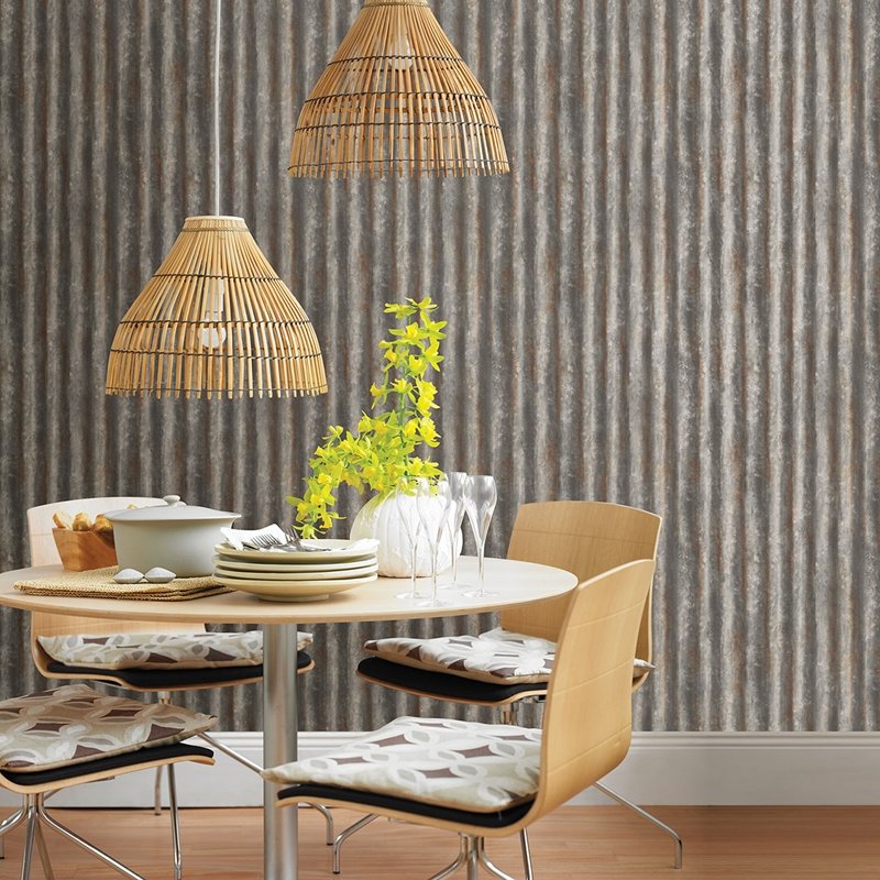 Acquire 2922-22333 Trilogy Kirkland Charcoal Corrugated Metal Charcoal A-Street Prints Wallpaper