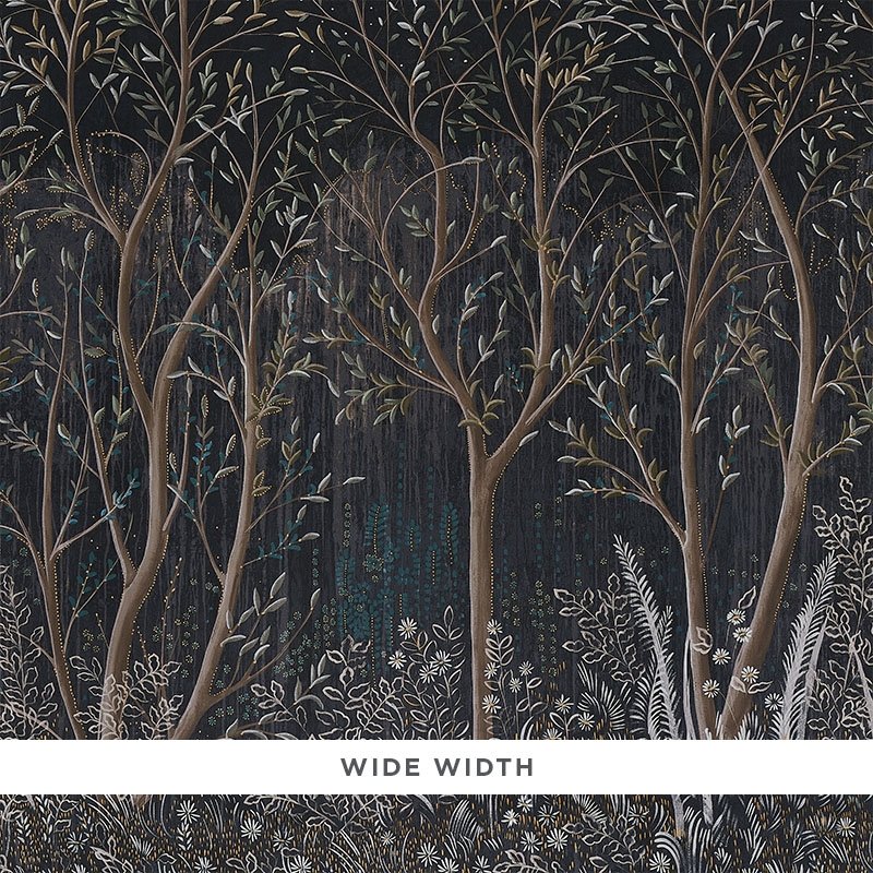 View 5010921 Brindille Gold Accented Panel Carbon Schumacher Wallcovering Wallpaper