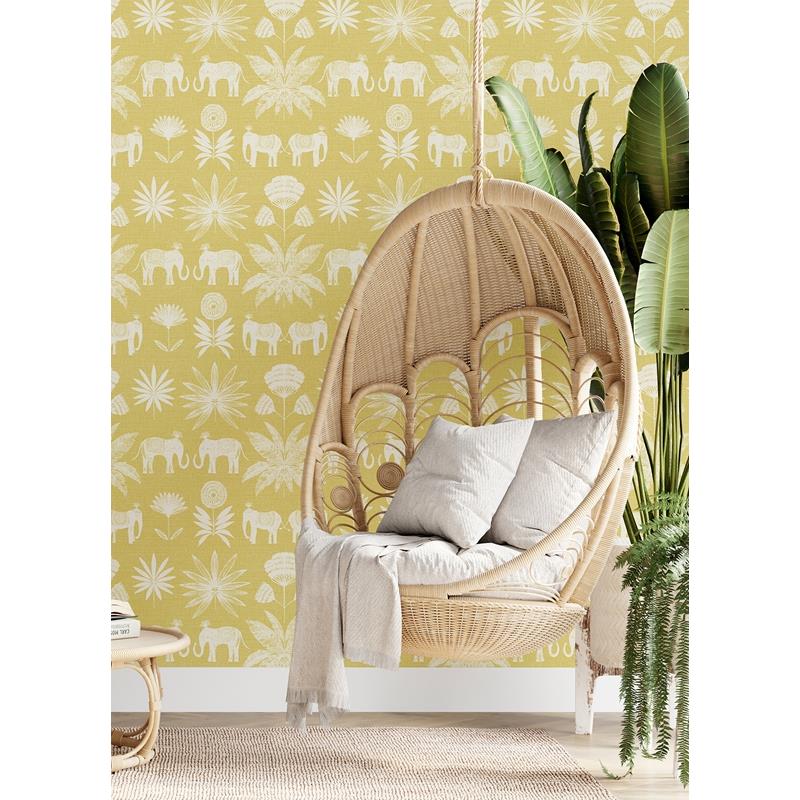 Save on 4014-26434 Seychelles Bazaar Yellow Elephant Oasis Wallpaper Yellow A-Street Prints Wallpaper