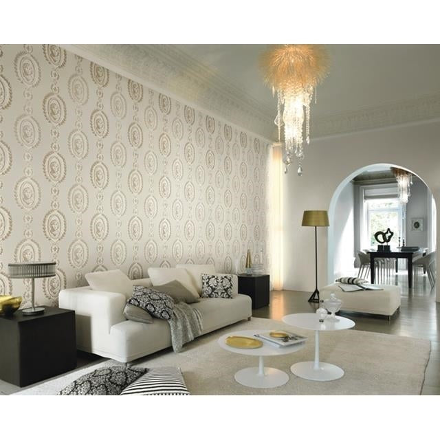 Buy WW-268866 Cosy White Brown Damask by Washington Wallpaper