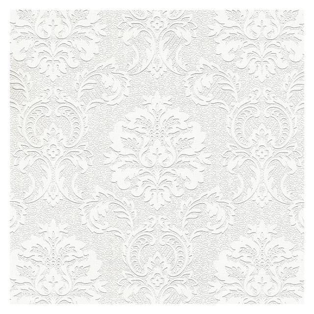 Looking 4000-32808 PaintWorks Plouf White Damask Paintable White Brewster Wallpaper