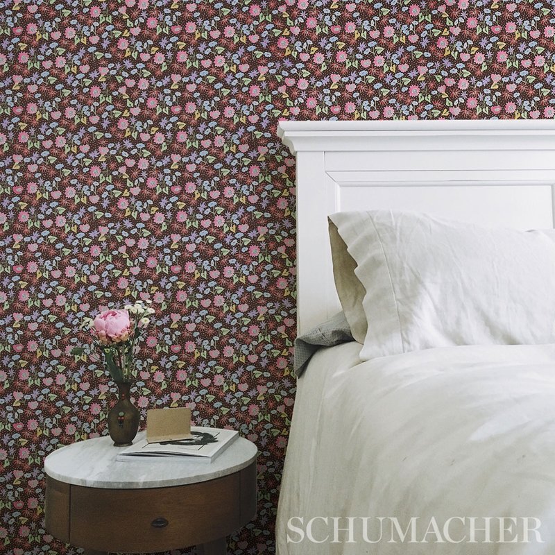Acquire 5013502 Calico Multi On Brown Schumacher Wallcovering Wallpaper