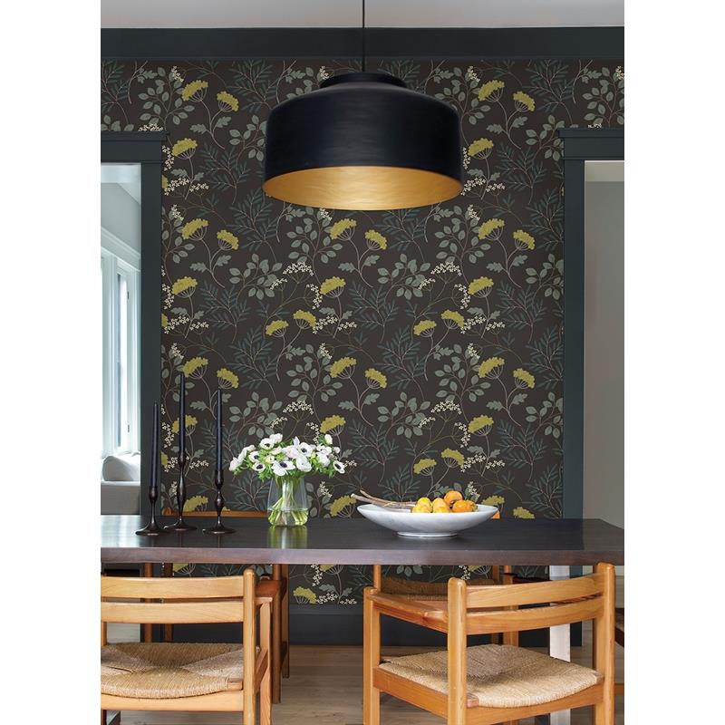 View 2975-87544 Scott Living II Sorrel Black Botanical Black A-Street Prints Wallpaper