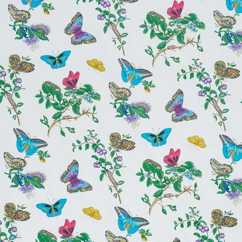 Purchase sample of 178721 Baudin Butterfly Chintz, Turquoise by Schumacher Fabric