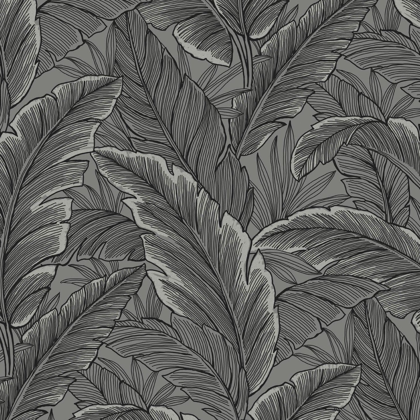 UK10004 | Tropical Leaves, Silver - Etten Gallerie Wallpaper