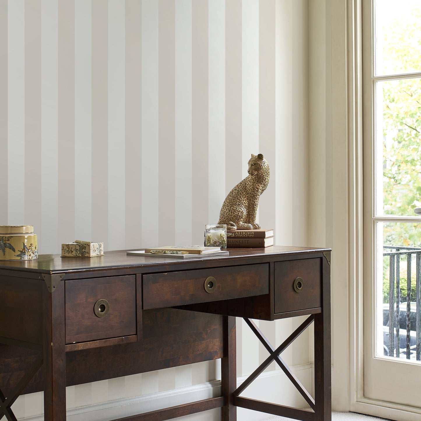 Purchase Laura Ashley Wallpaper SKU# 113337 Lille Pearlescent Stripe Linen