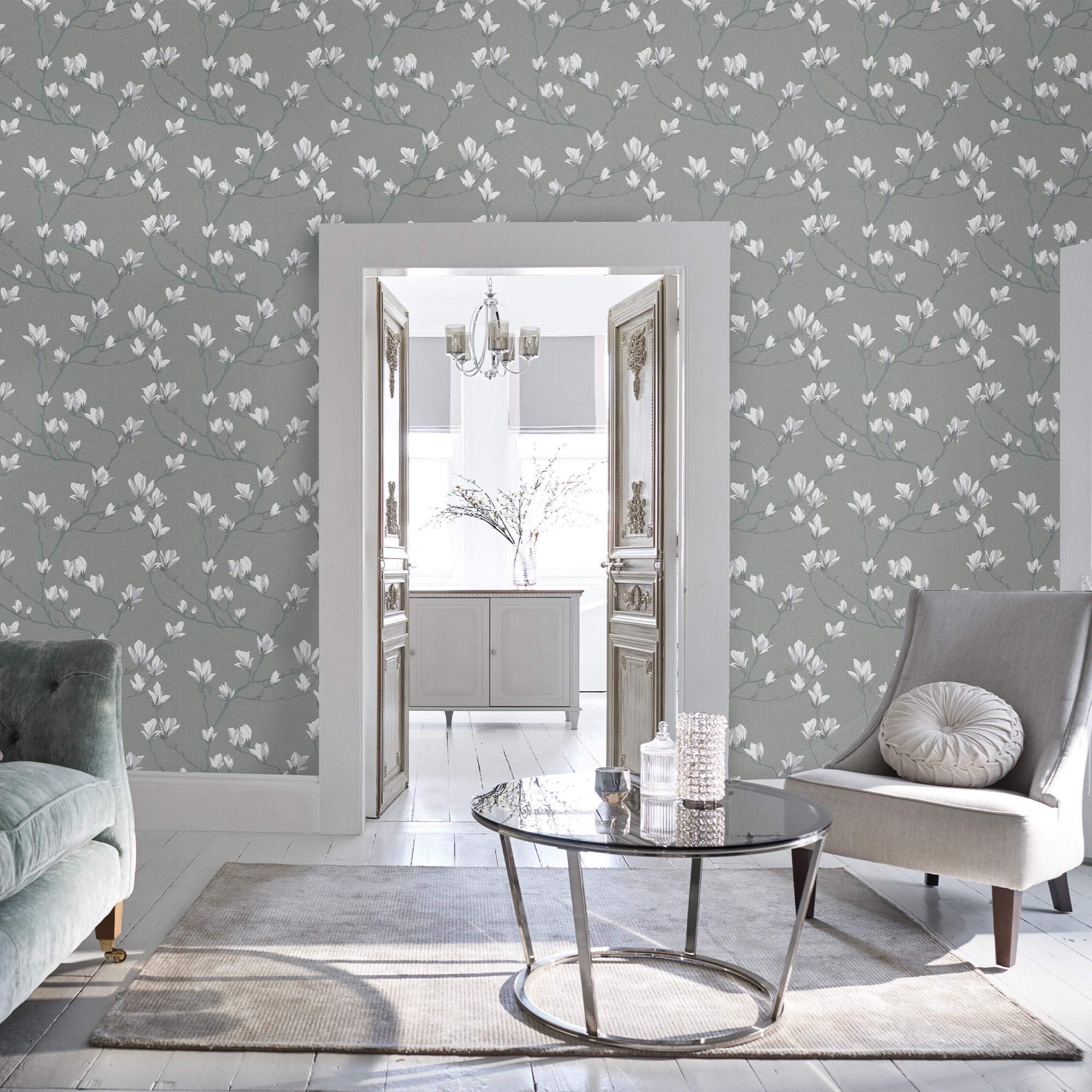 113354 | Magnolia Grove Slate - Laura Ashley Wallpaper