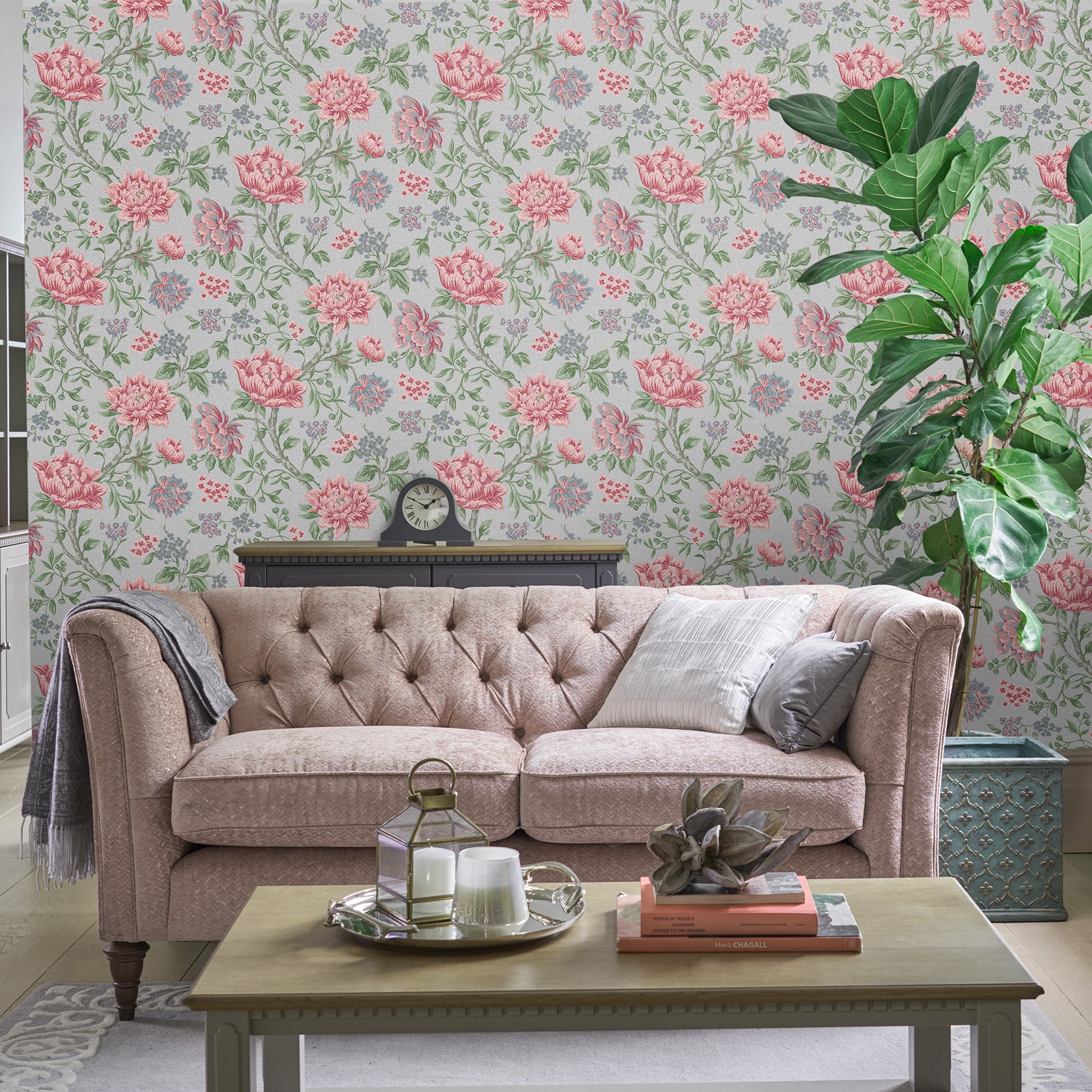 113408  Tapestry Floral Slate Grey - Laura Ashley Wallpaper