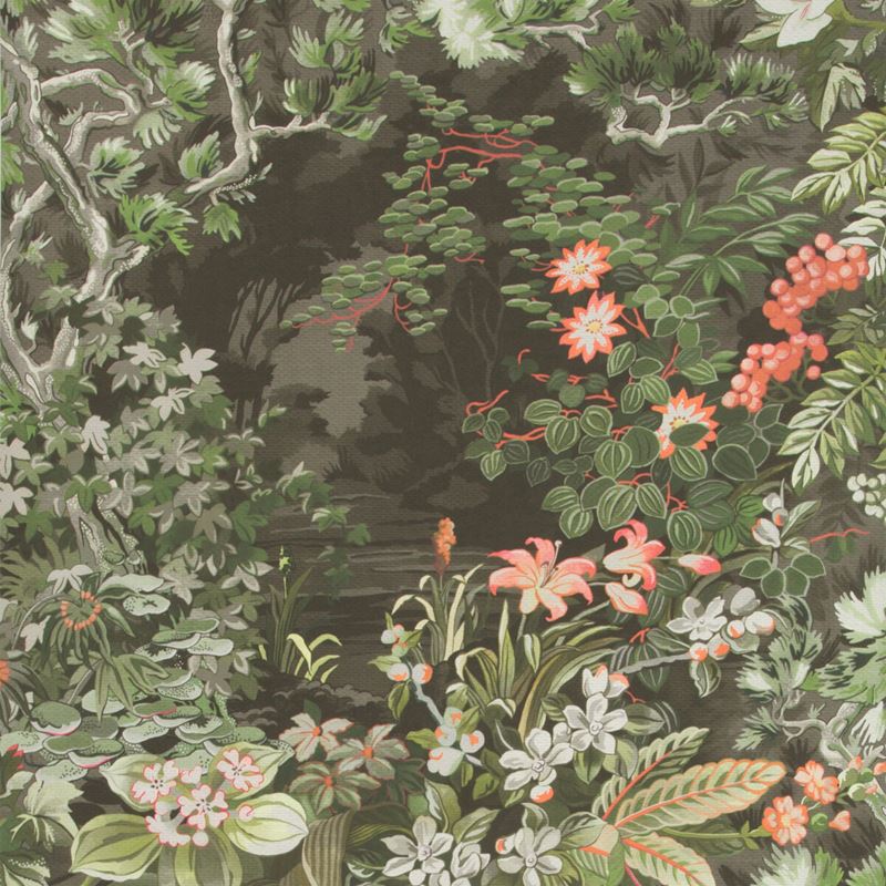 Sample 115-4011 Woodland, Coral Olive Char Print by Cole and Son Wallpaper