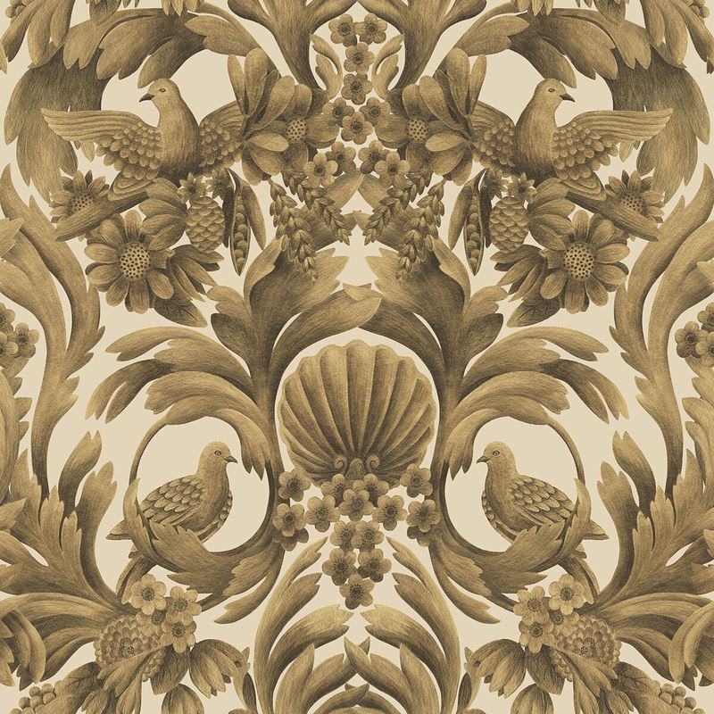 Sample 118/9019 Gibbons Carving Yellow Damask Cole and Son Wallpaper