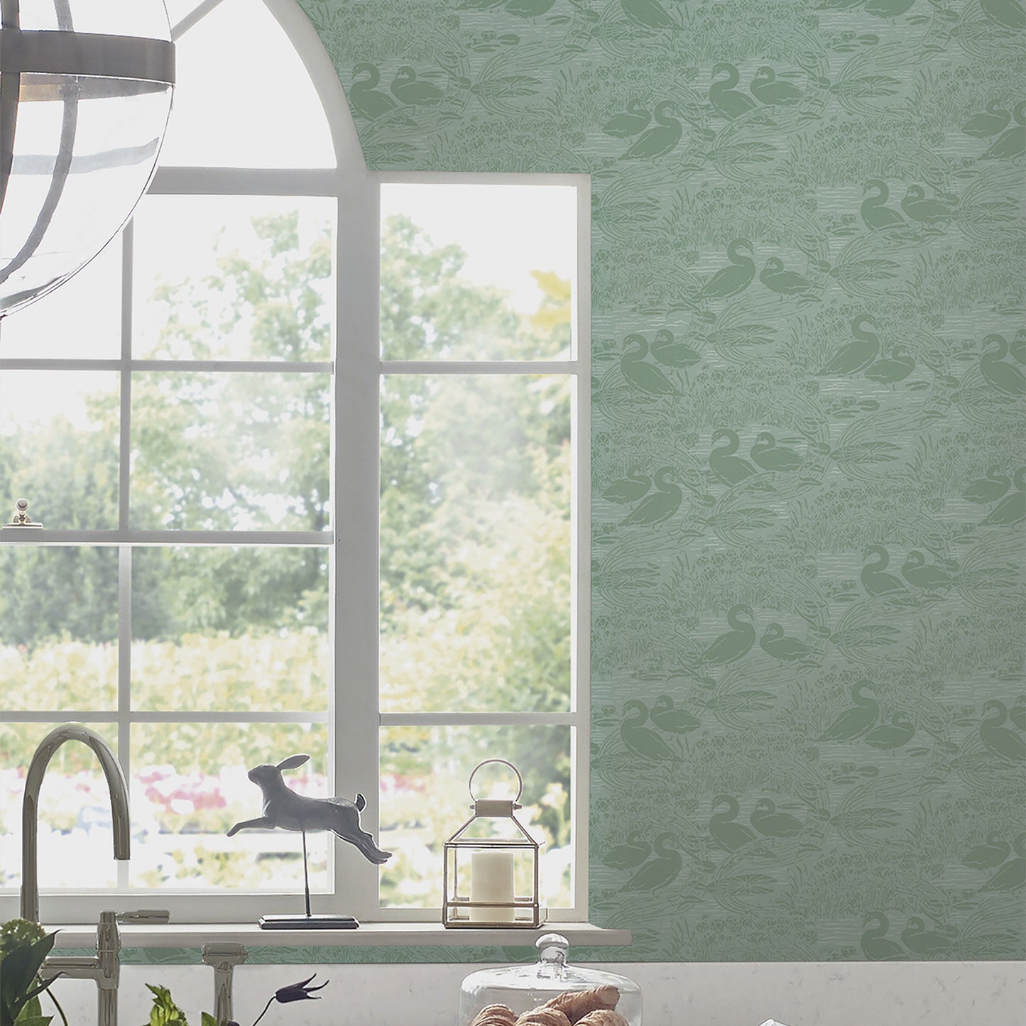 Purchase Laura Ashley Wallpaper SKU 118472 Swans Jade Green