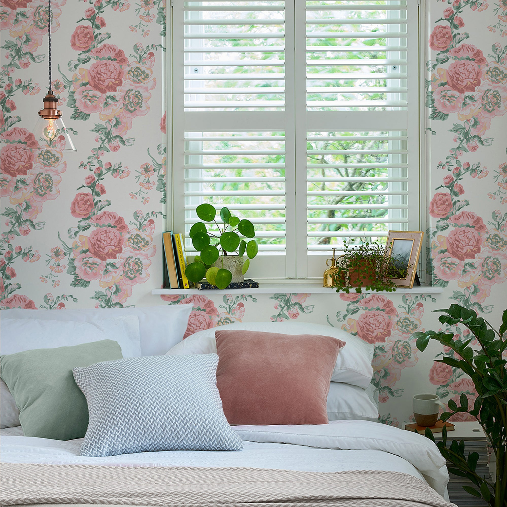 118479 | Hollyhocks Coral Pink - Laura Ashley Wallpaper