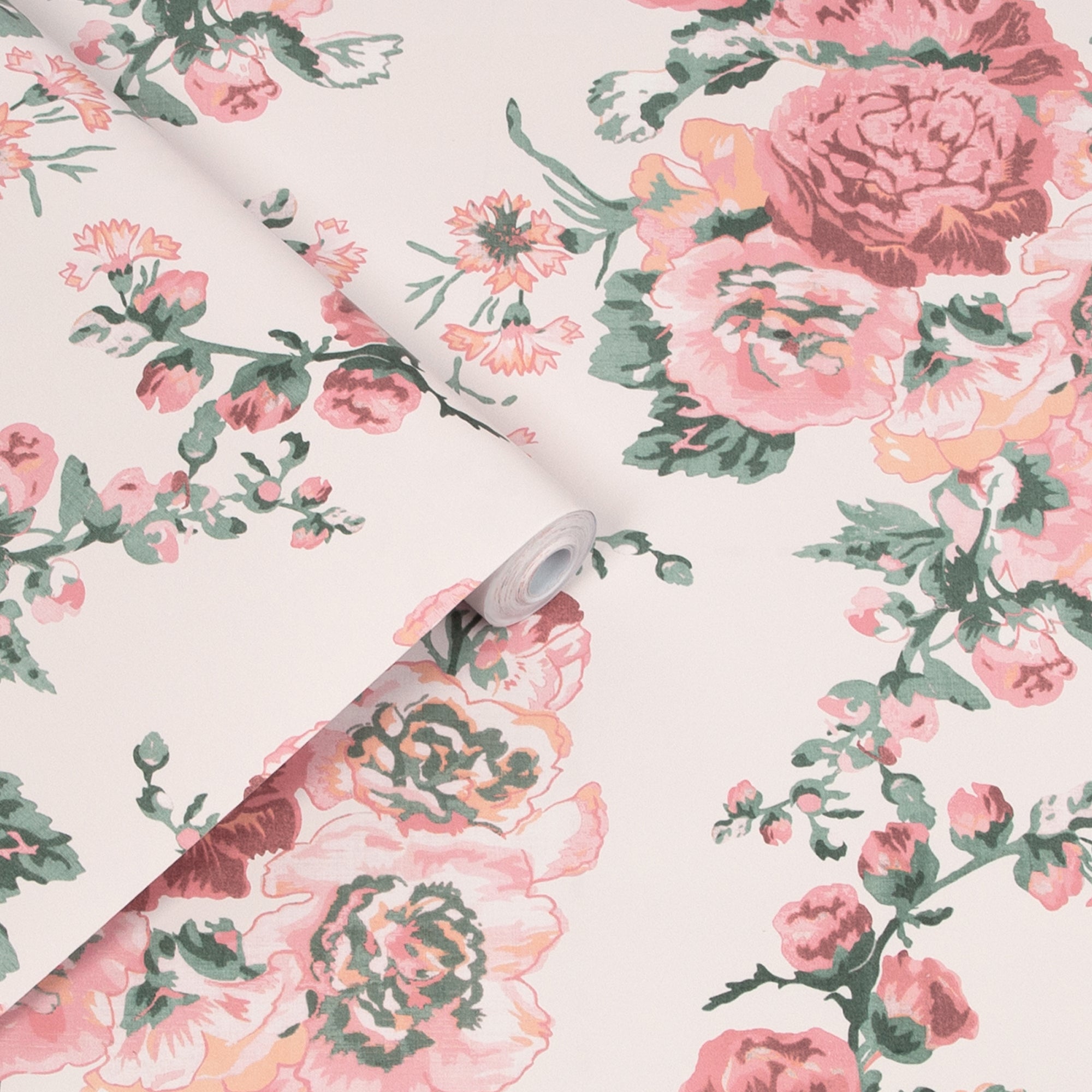 118479 | Hollyhocks Coral Pink - Laura Ashley Wallpaper