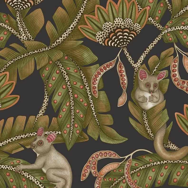 Sample 119/7031 Bush Baby Spgrn and Orng/Blck Animal/Insects Cole and Son Wallpaper