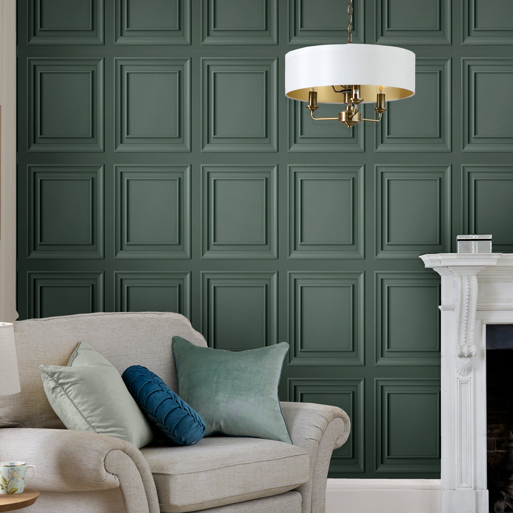 119844 | Redbrook Wood Panel Fern Green Removable - Laura Ashley Wallp