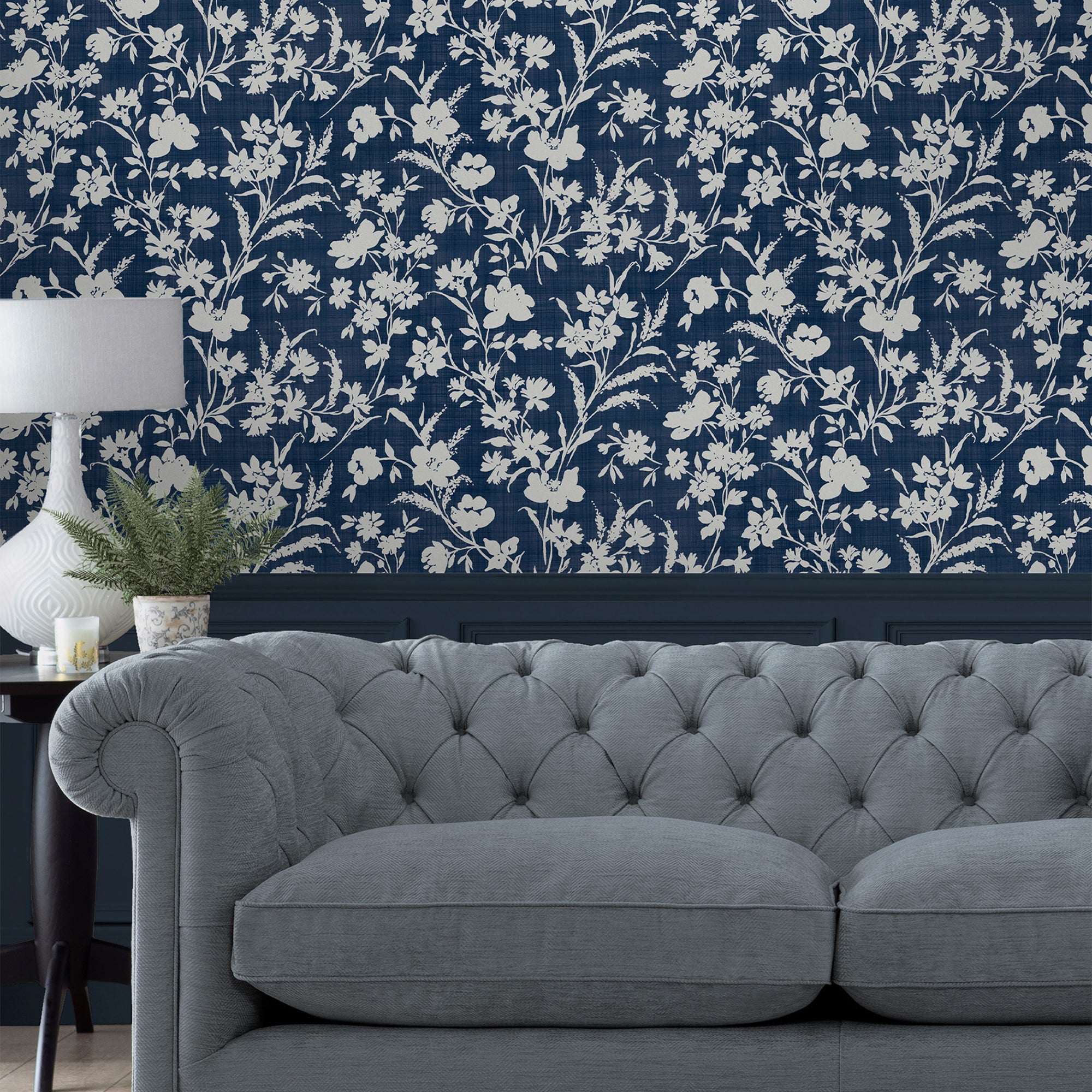 119854 | Rye Midnight Seaspray Blue Removable - Laura Ashley Wallpaper