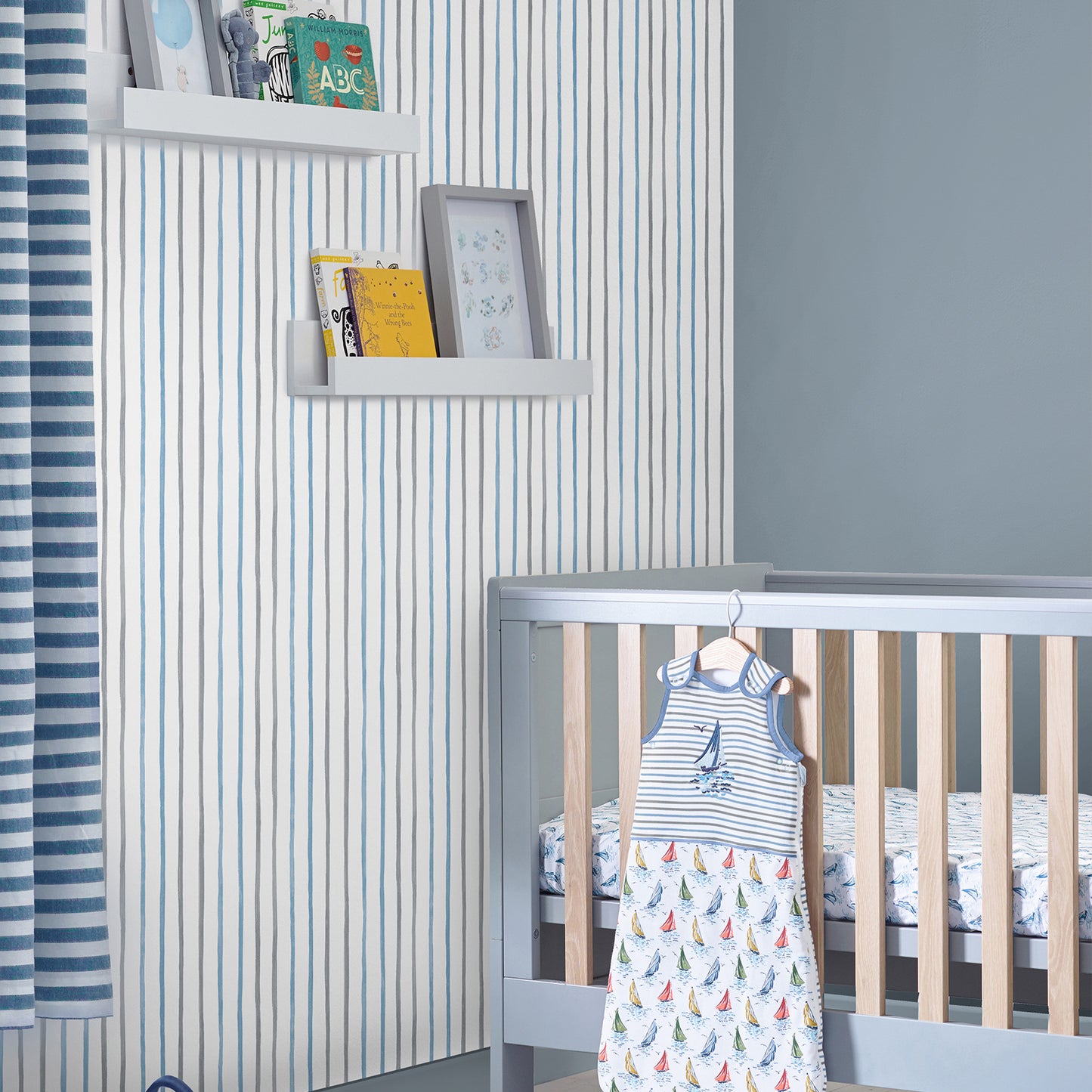 Purchase Laura Ashley Wallpaper Item# 119863 Painterly Stripe Blue Removable