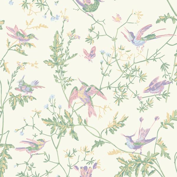 Sample - 124/1001 | Hummingbirds, Blush Sage Animals - Cole & Son Wallpaper
