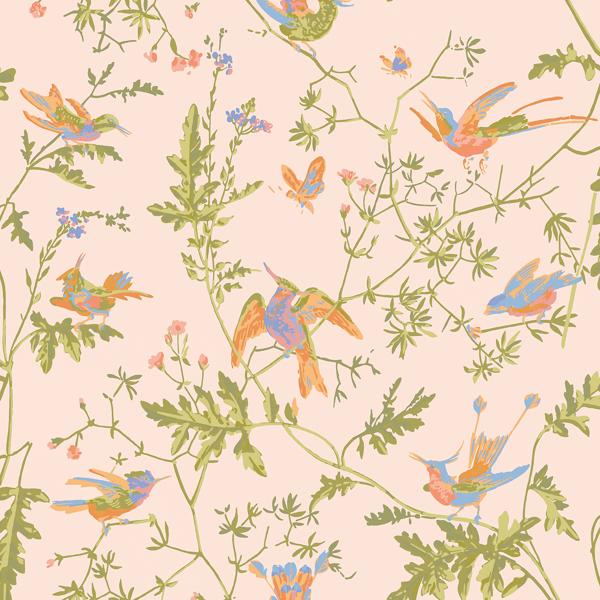 Sample - 124/1002 | Hummingbirds, Blush/Blue Animals - Cole & Son Wallpaper