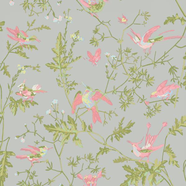 Sample - 124/1003 | Hummingbirds, Grey/Pink Animals - Cole & Son Wallpaper