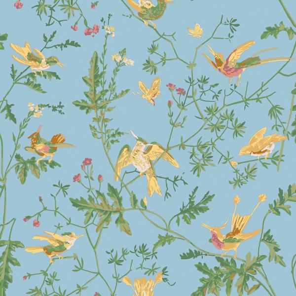 Sample - 124/1004 | Hummingbirds, Yellow/Blue Animals - Cole & Son Wallpaper
