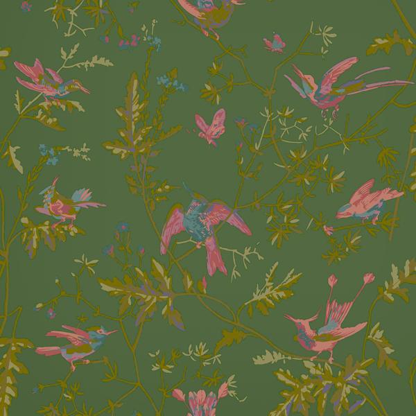 Sample - 124/1005 | Hummingbirds, Sage/Pink Animals - Cole & Son Wallpaper