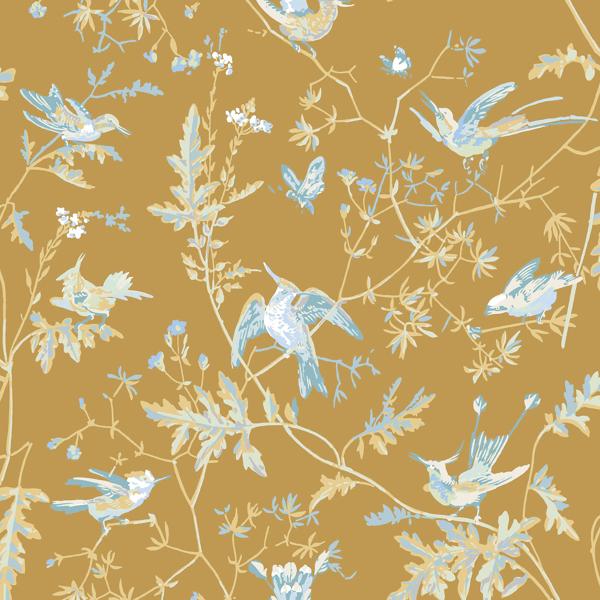 Sample - 124/1006 | Hummingbirds, Grey/Gold Animals - Cole & Son Wallpaper