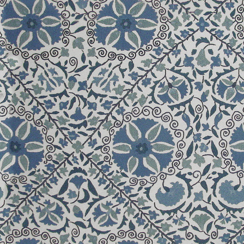Search 1276002 Madura Floral Stitchery Indigo Ivory by Schumacher Fabric