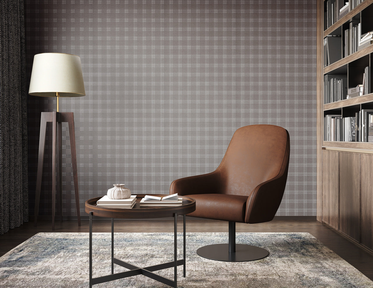Purchase Phillip Jeffries Wallpaper - 10726, Prairie Plaid - White On Greige 2