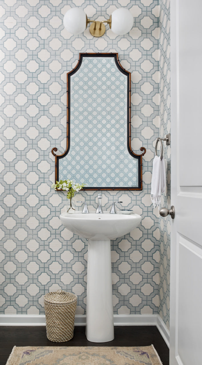 Purchase 5192 Imperial Gates Dove and Harbor Blue on White Manila Hemp Phillip Jeffries Wallpaper 1