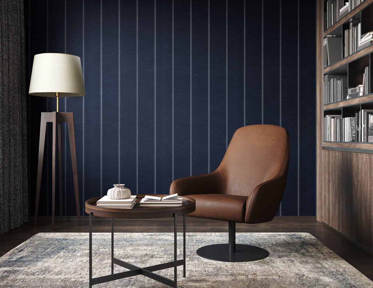 Purchase Phillip Jeffries Wallpaper - 10716, Jackson Stripe - White On Navy 2
