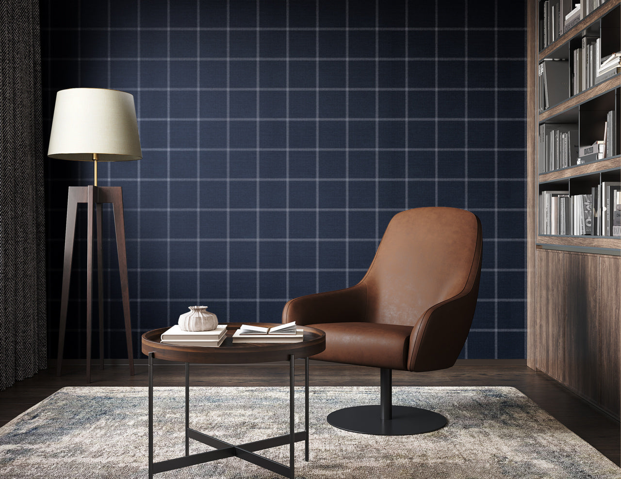 Purchase Phillip Jeffries Wallpaper - 10707, Jackson Plaid - White On Navy 2