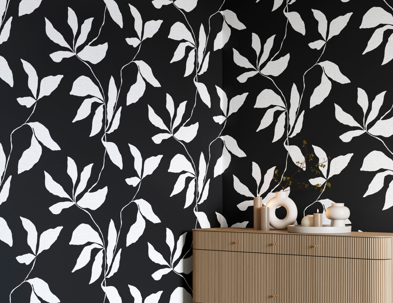 Purchase Phillip Jeffries Wallpaper - 40207, Desert Ivy - Black Veil On Woven Walls2