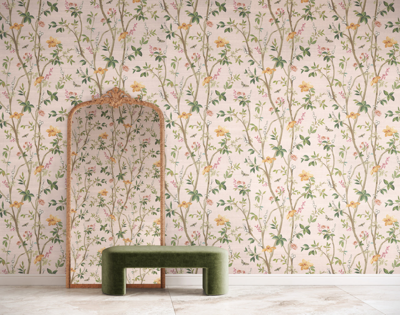 Purchase Phillip Jeffries Wallpaper - 35402, Jasmine - Blushing Vine On Star Dust Silk2