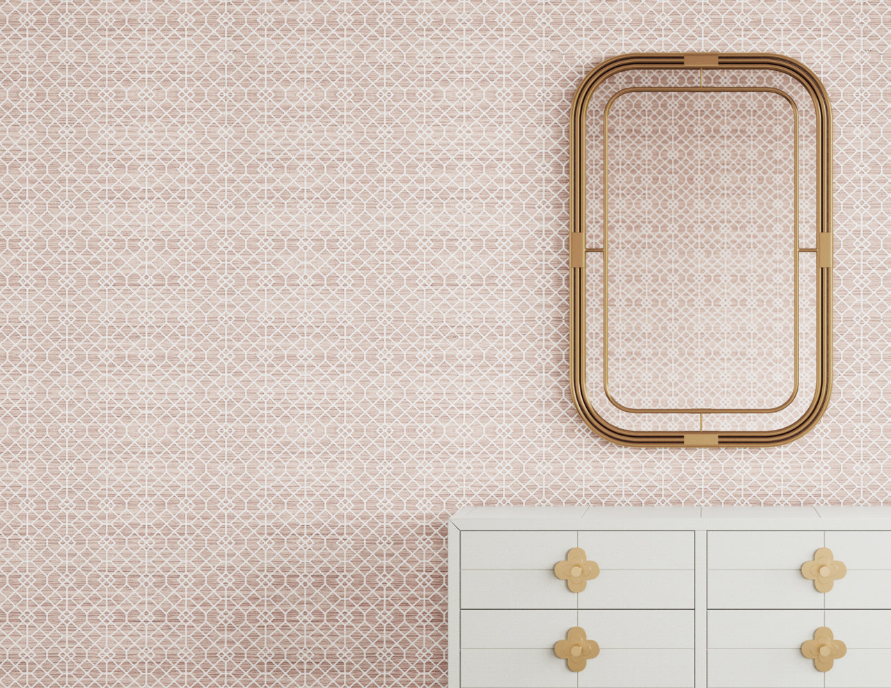 Purchase Phillip Jeffries Wallpaper - 35502, Garden Gate - Blushing Lattice On Glam Grass2