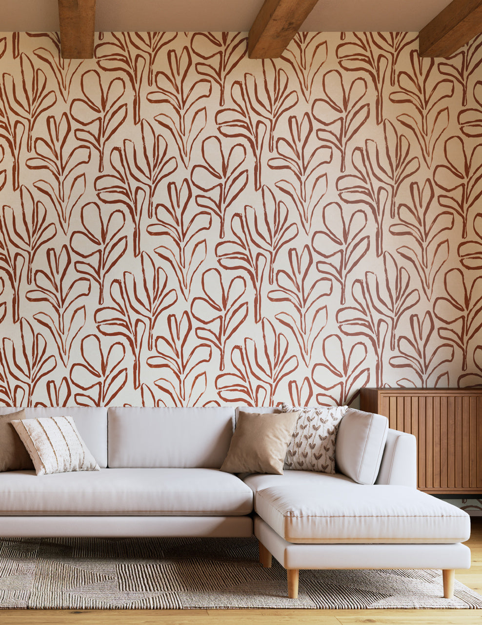 Purchase Phillip Jeffries Wallpaper - 10309, Sprig Silhouette - Terracotta Trellis 2