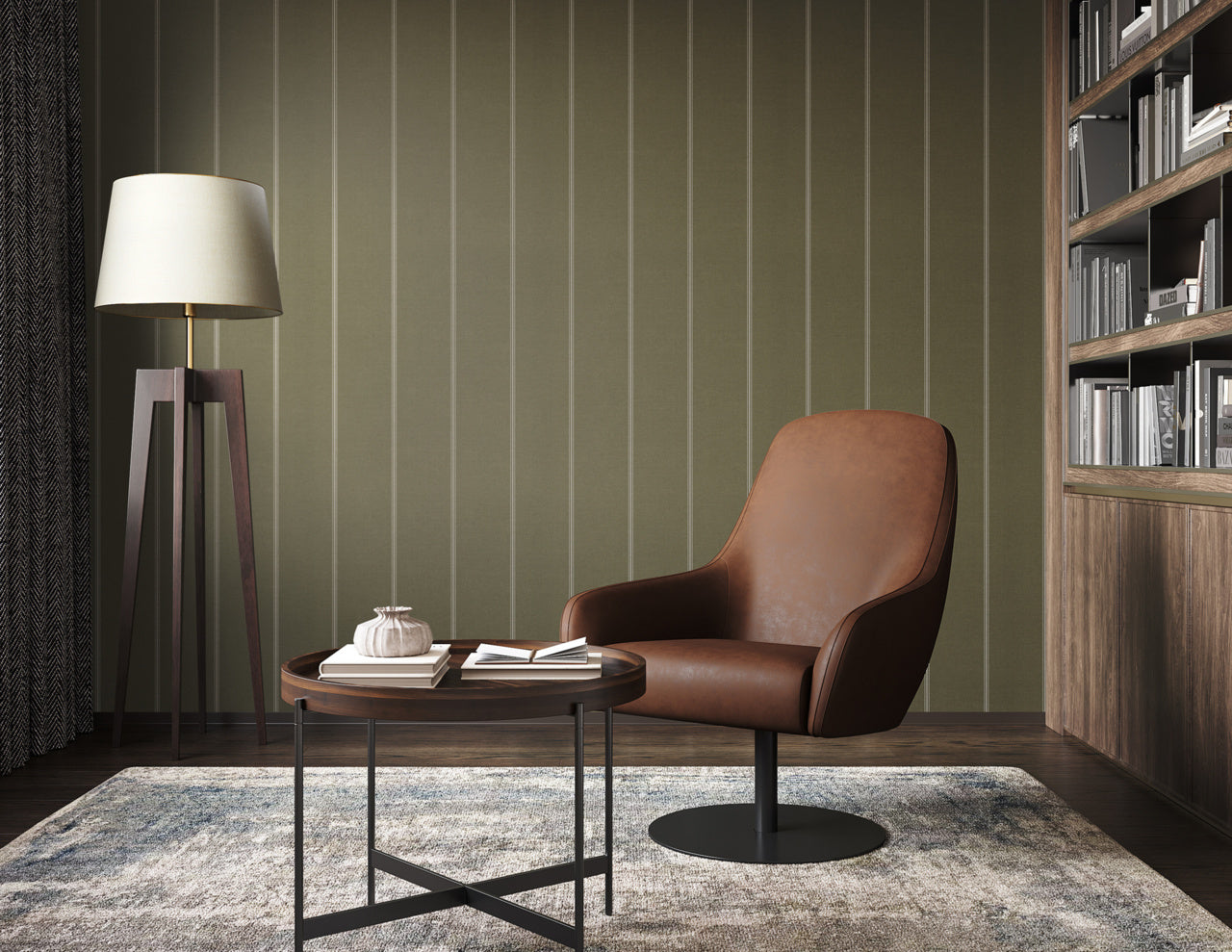 Purchase Phillip Jeffries Wallpaper - 10719, Jackson Stripe - White On Forest 2