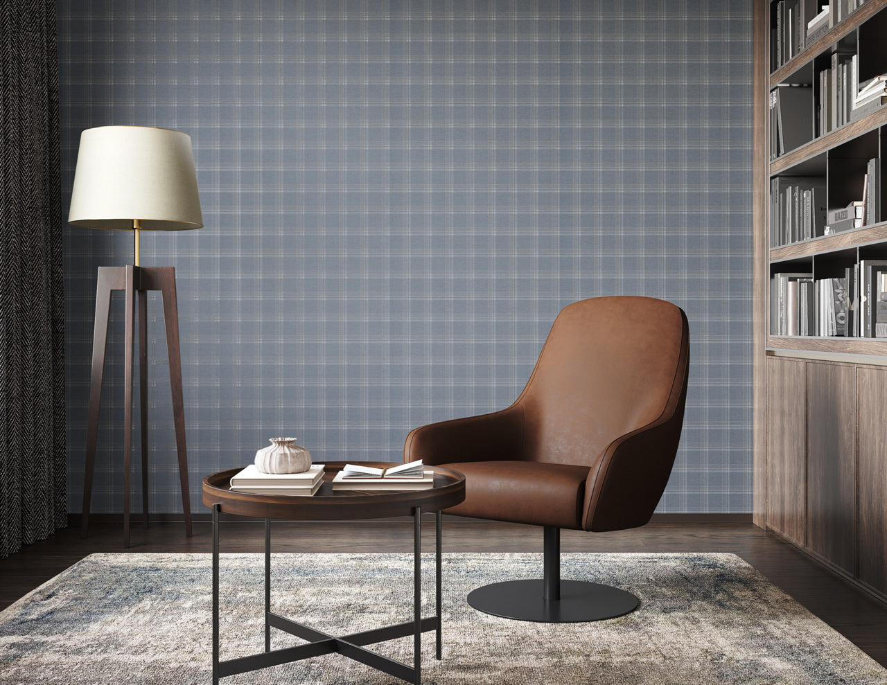 Purchase Phillip Jeffries Wallpaper - 10723, Prairie Plaid - Beige On Light Blue 2