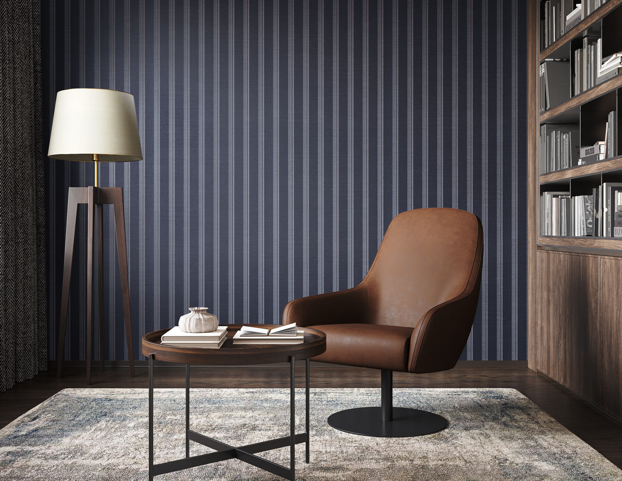Purchase Phillip Jeffries Wallpaper - 10735, Prairie Stripe - White On Navy 2