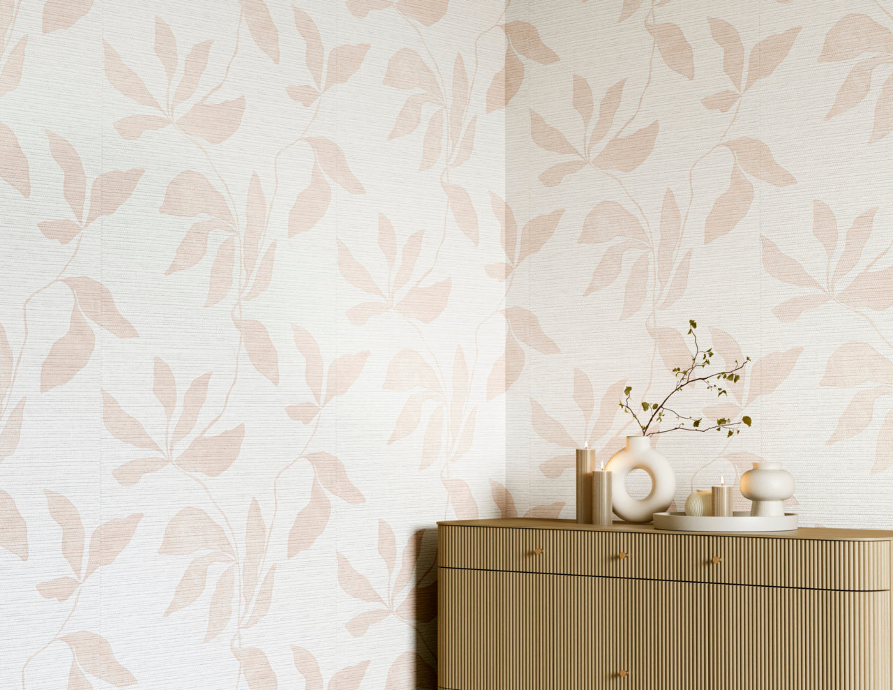 Purchase Phillip Jeffries Wallpaper - 40208, Desert Ivy - Blush Haze On Woven Walls2