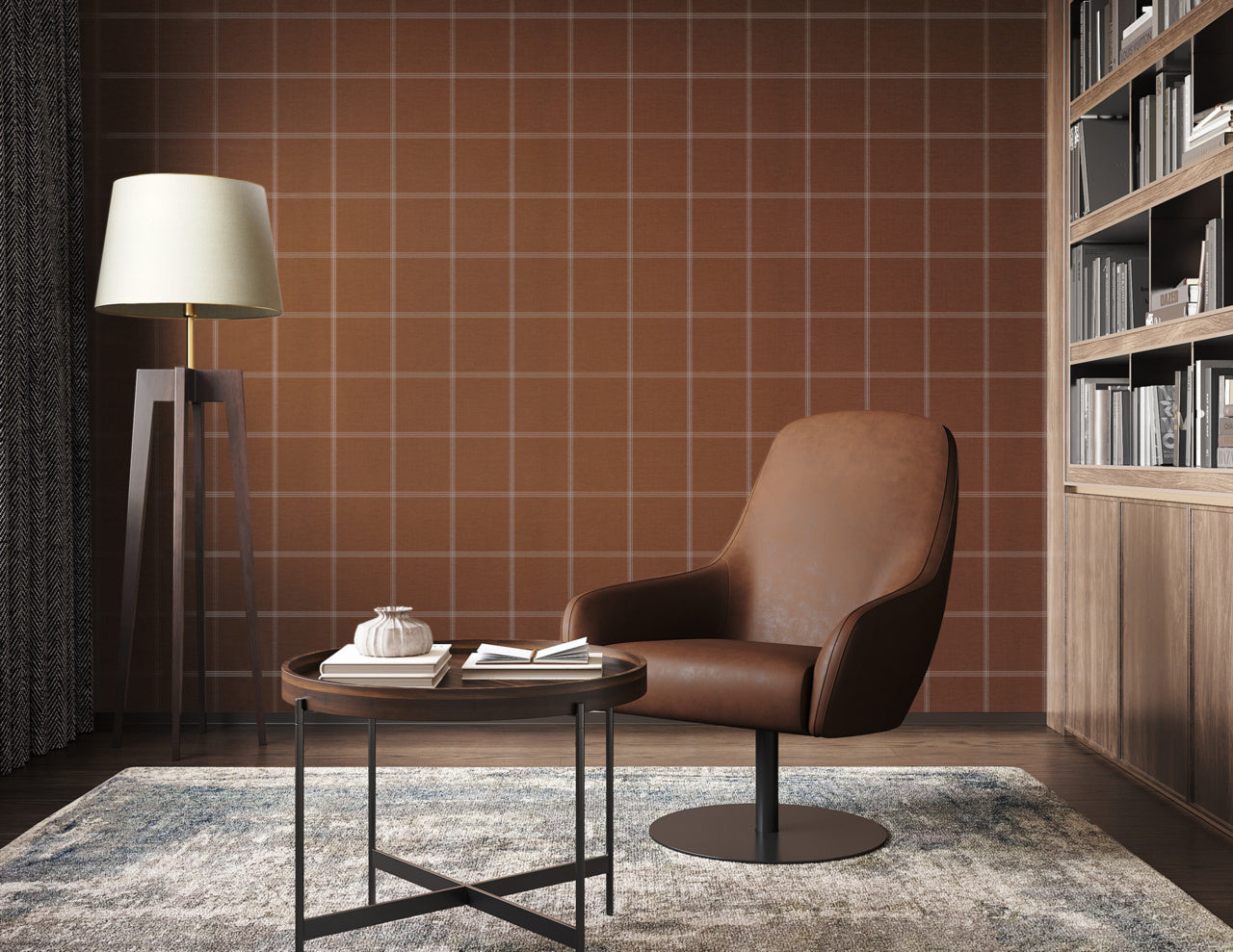 Purchase Phillip Jeffries Wallpaper - 10713, Jackson Plaid - White On Rust 2