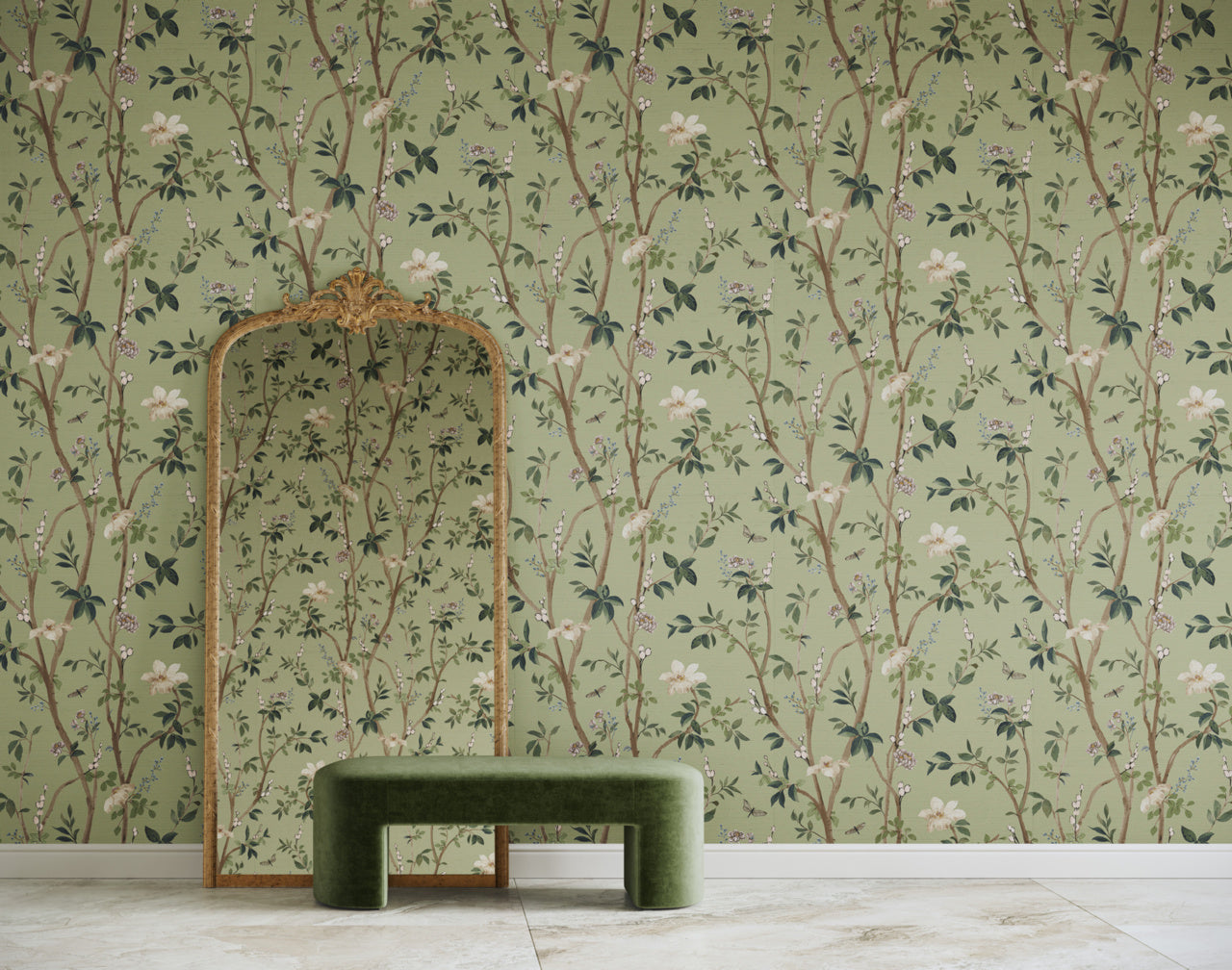 Purchase Phillip Jeffries Wallpaper - 35406, Jasmine - Emerald Bloom On Glam Grass2