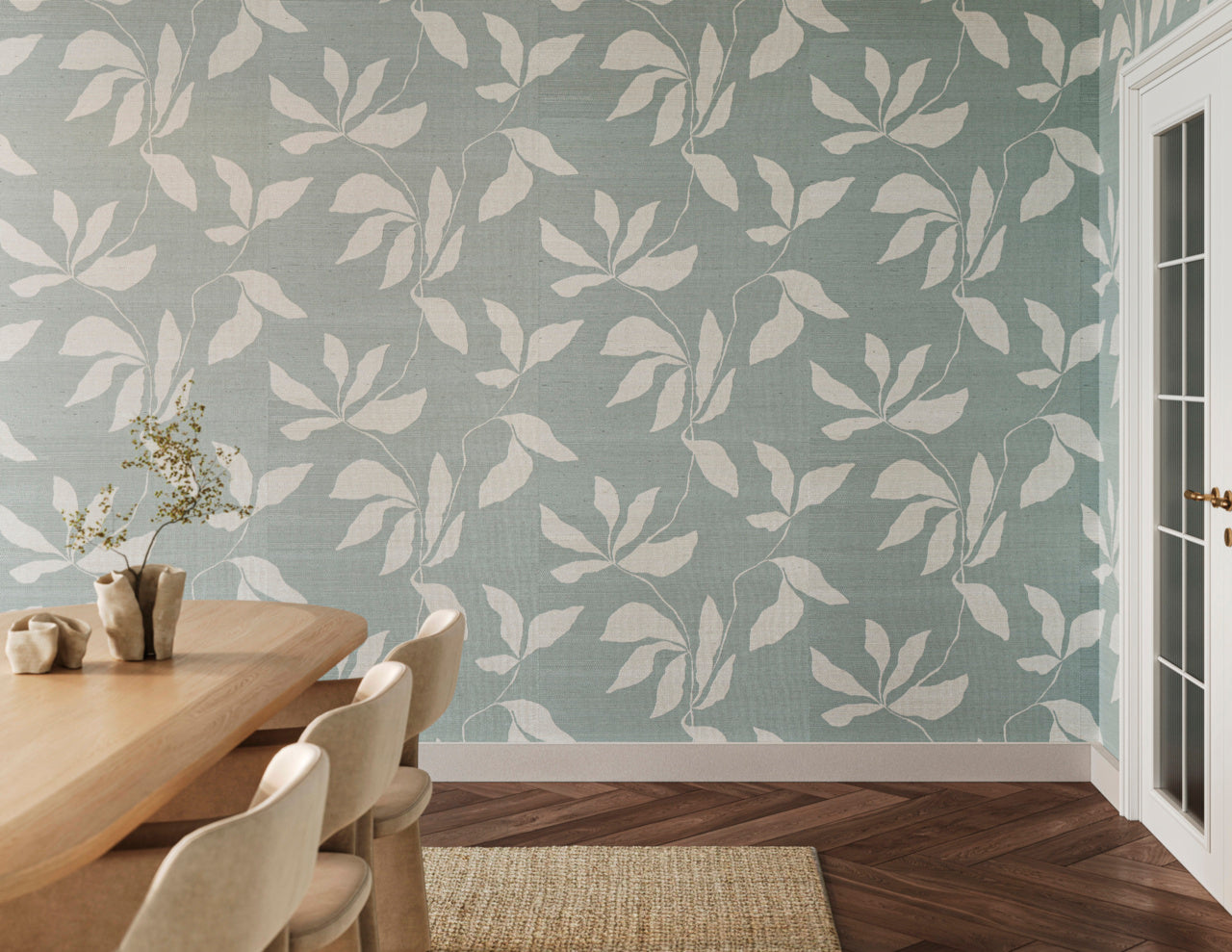 Purchase Phillip Jeffries Wallpaper - 40205, Desert Ivy - Blue Oasis On Manila Hemp2