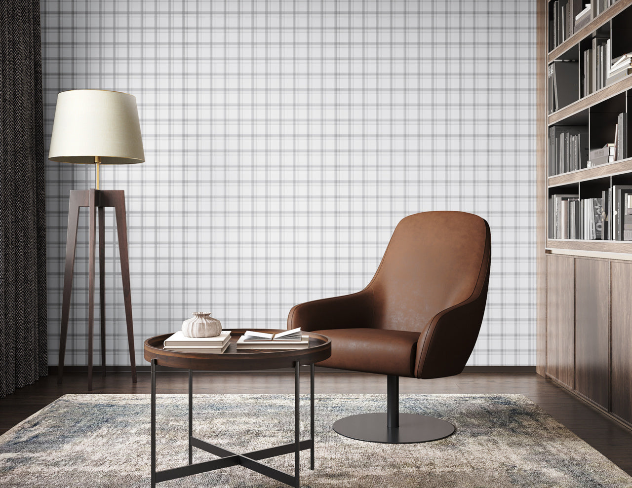 Purchase Phillip Jeffries Wallpaper - 10724, Prairie Plaid - Grey On White 2