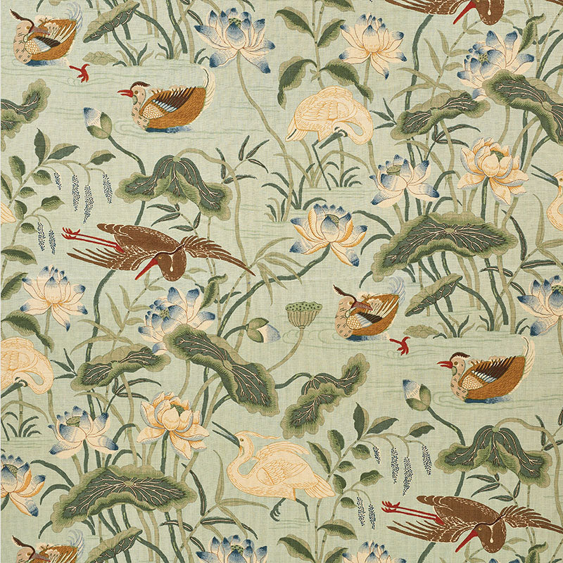 Buy 172938 Lotus Garden Aqua by Schumacher Fabric