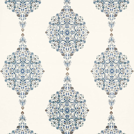 Buy 175321 Mehndi Linen Print Indigo by Schumacher Fabric